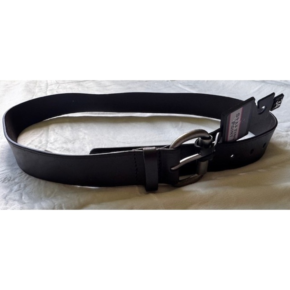 Starting Point Mens Black Genuine Leather Belt 34 Antiqued Silver Buckle